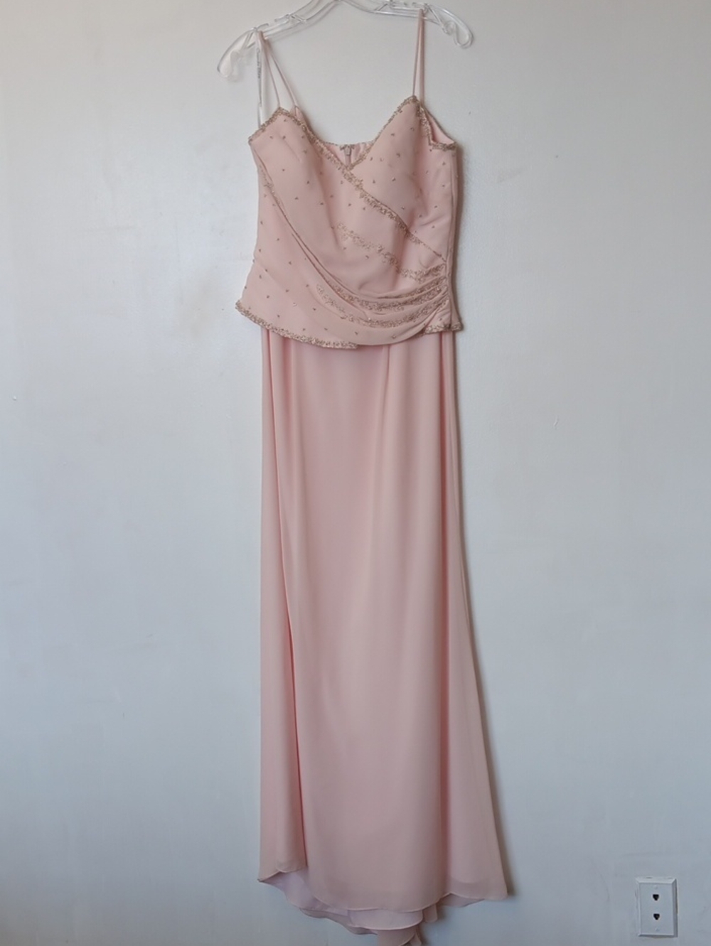 Blush Pink Beaded Spaghetti-Strap Maxi Dress